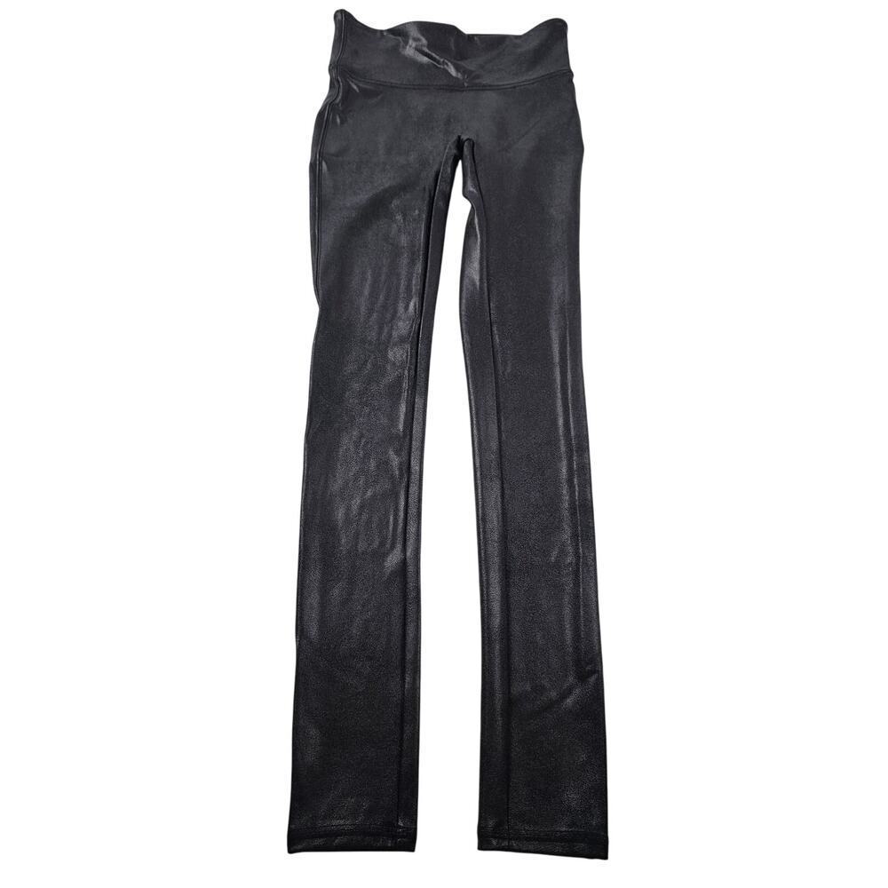 Spanx shape faux leather leggings shiny black thrasher grunge XS full length EUC